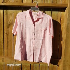 LL Bean Pink Linen Short Sleeved Blouse